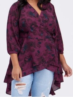Torrid Purple Skull Wrap Blouse